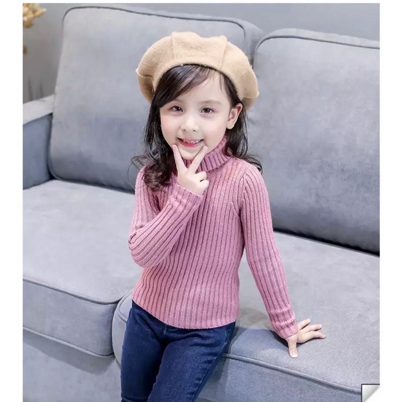 Sweater Rajut anak Turtle Neck  Kerah Tinggi Usia 1-6 Tahun