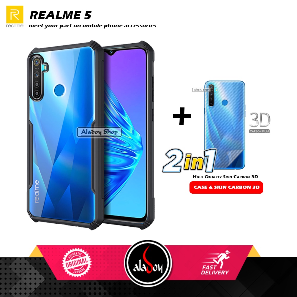 Case REALME 5 Armor Fusion Transparent Casing Free Skin Carbon 3D