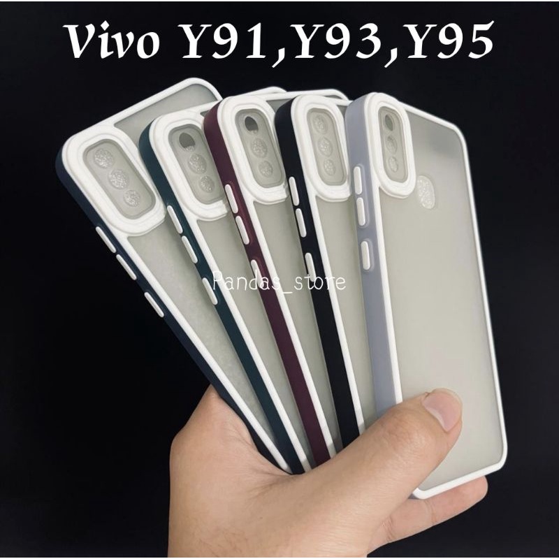 Pro Hybird Vivo Y91, Y93, Y95 Softcase Halus dan Elegan / Pinggiran Garis Putih Keren (Pandas)