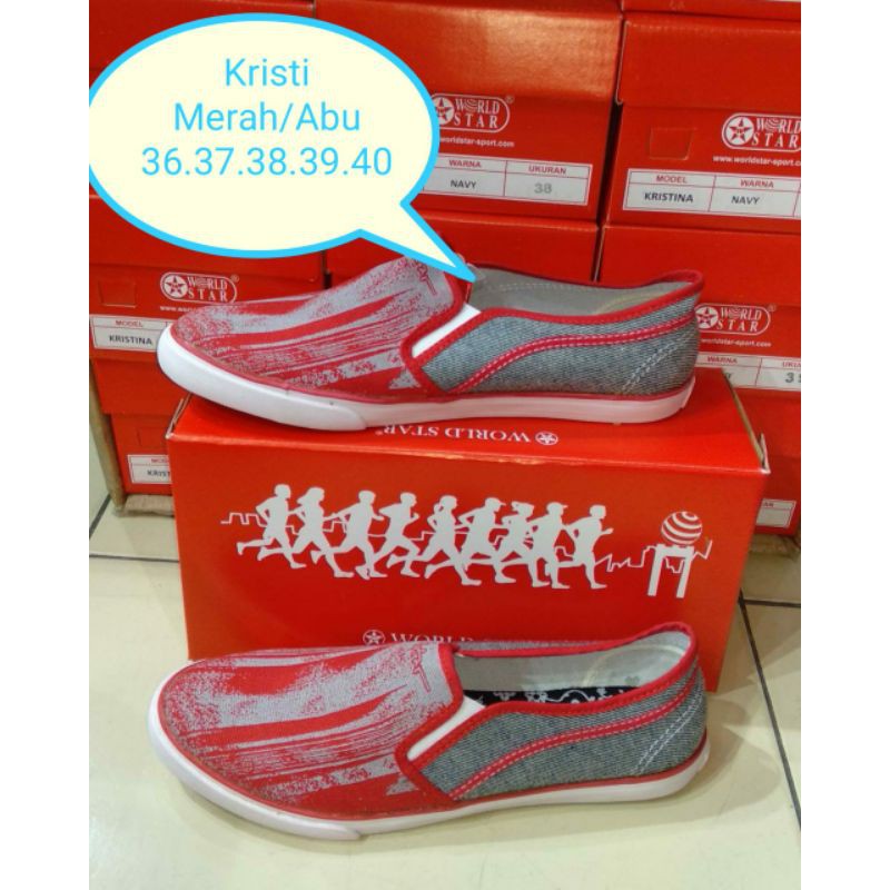 Sepatu World Star Kristi Merah Abu