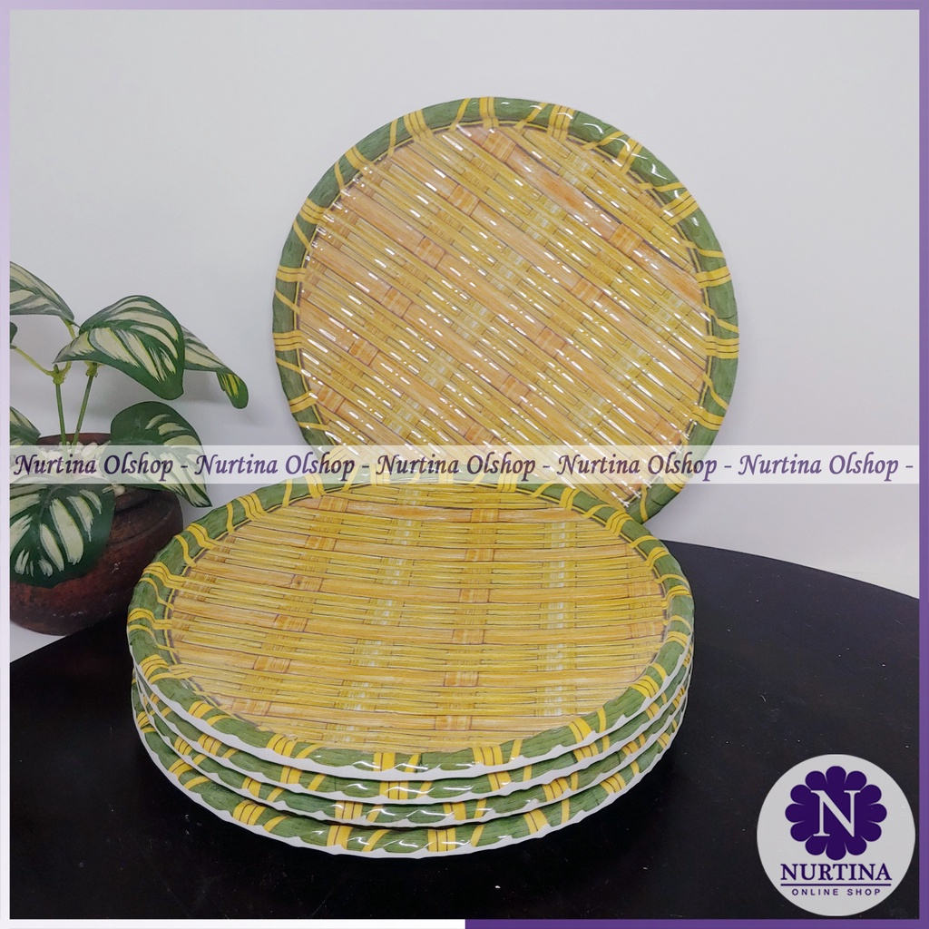 Piring Melamin Motif Anyaman | Piring Saji Milamin | Piring Motif Daun | Piring Ikan Bakar