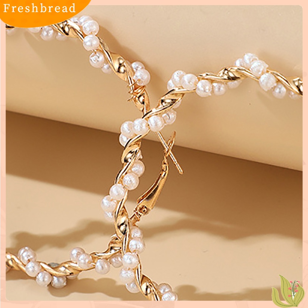 Terlaris Ear Studs Spiral Round Faux Pearl New Fashion Large Circle Hoop Earrings for Party