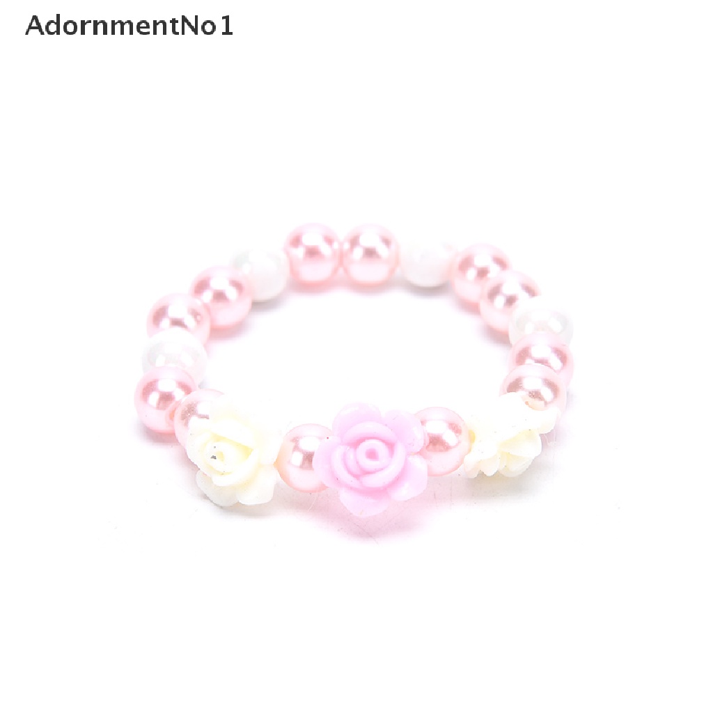 (AdornmentNo1) 2pcs / set Gelang Tangan Elastis Aksen Bunga + Manik-Manik Untuk Perhiasan Anak Perempuan