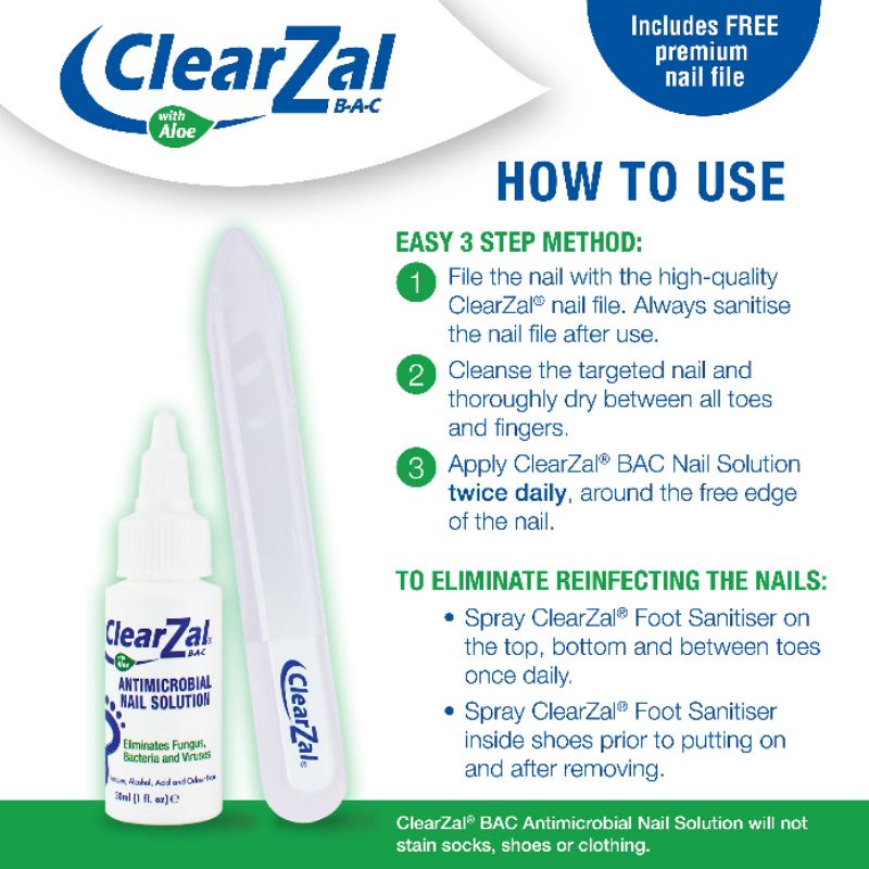 Clearzal  anti jamur 30ml perawatan kuku jamuran membunuh bakteri jamur virus USA FREE NAIL FILE