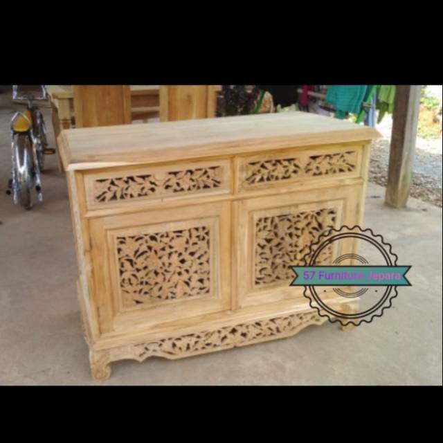Meja Tv Laci Kecil Kayu Jati - Lemari Pendek Ukir Jepara