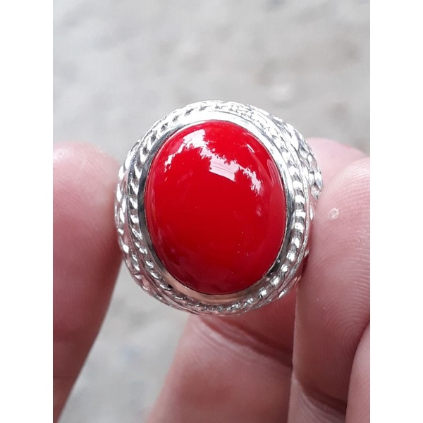 cincin batu akik red koral marjan asli natural batu alam