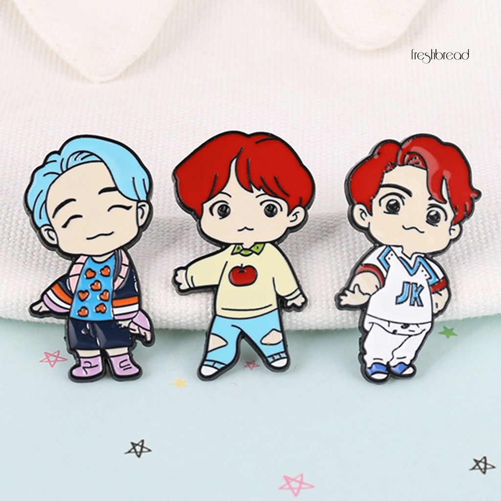 [ TERLARIS]K-POP BTS Member Cute Cartoon Figure Brooch Pins Badge Gift Clothes Decoration