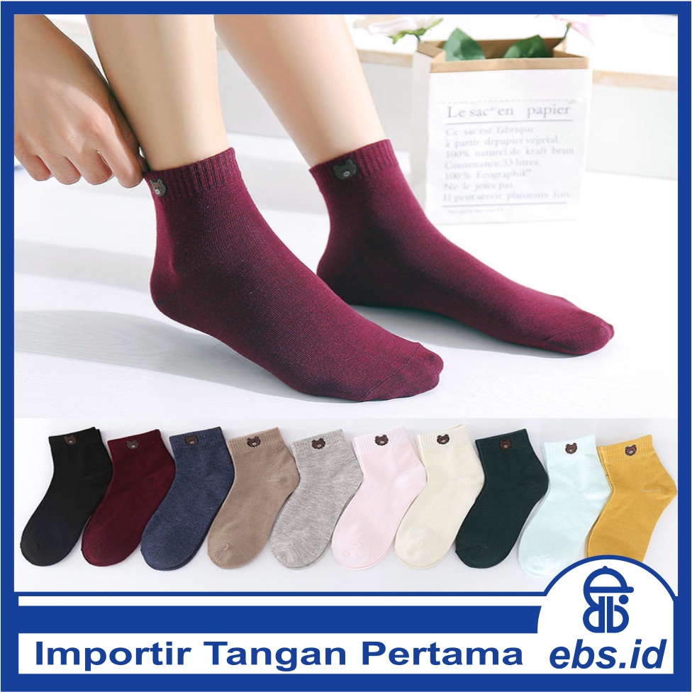 𝗘𝗕𝗦 ✅ KK012 Kaos Kaki (Tanpa Kemasan) Wanita Panjang Diatas Mata Kaki Motif Bear Beruang Fashion Korea Women Sock Import Murah