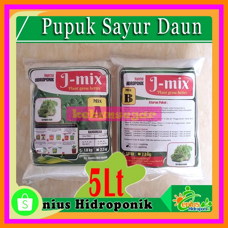 Terbaik/'Nutrisi Pupuk Hidroponik Ab Mix J-Mix Sayur Daun, Pekatan 5 Liter