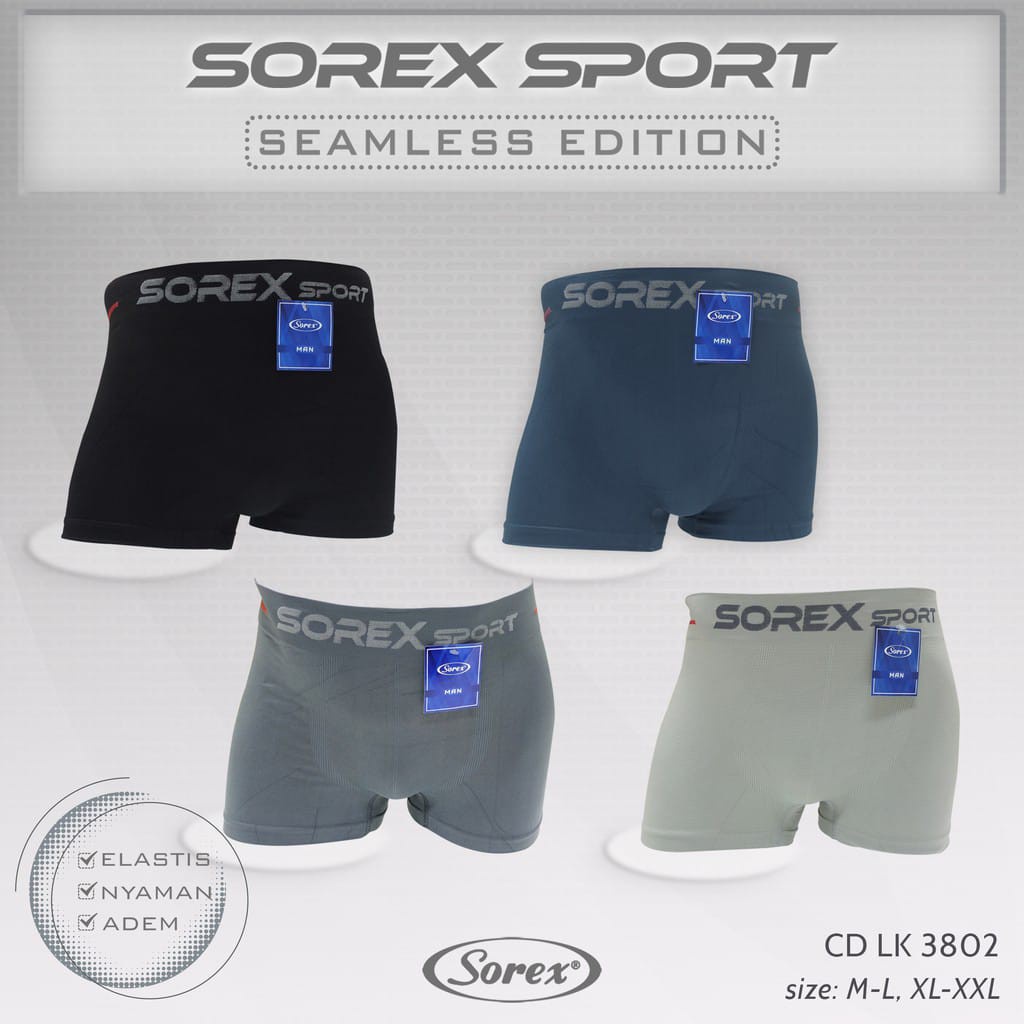 Sorex cd celana dalam segitiga boxer pria sport m 3801 3802 3803 3804 seamless edition CD Pria Premium