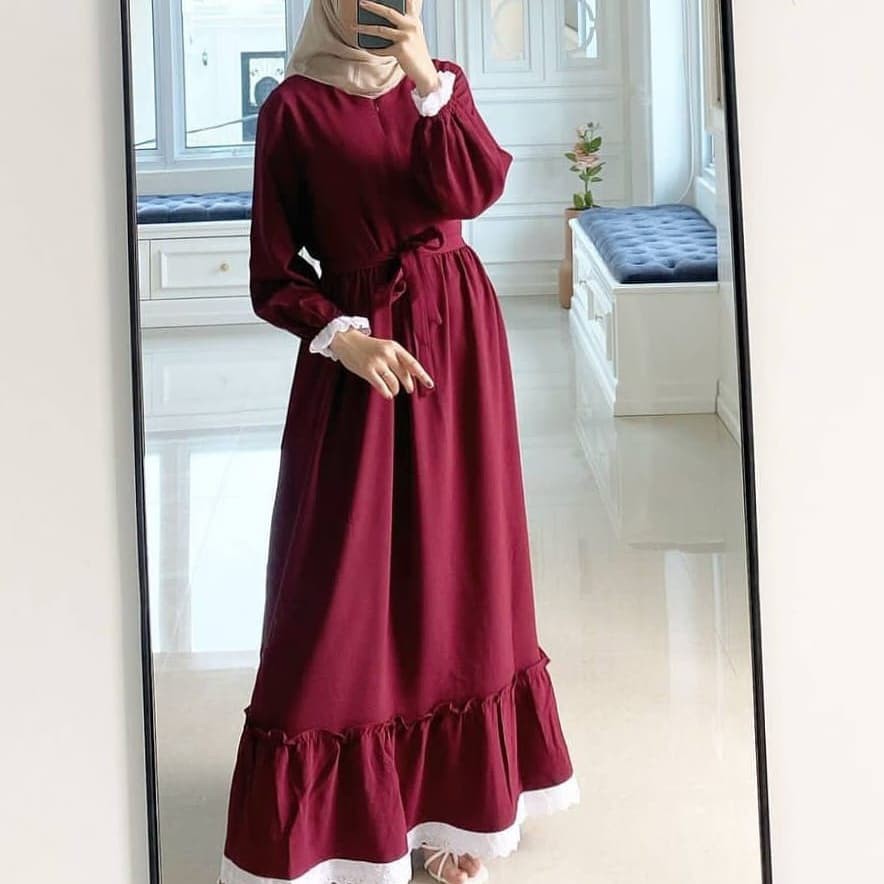 Baju Gamis Wanita Remaja Murah NB /XL Letsmuslimah Cewek Muslim Hijab Syari Muslimah 2022 Terbaru Lt-SEGINA MAROON