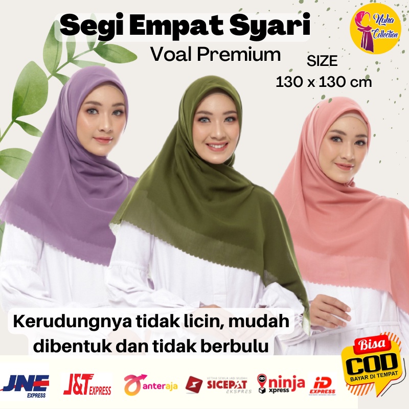 Jilbab Segi Empat Polos Syar'i Voal Premium Lasercut Ukuran Jumbo 130 x 130 cm