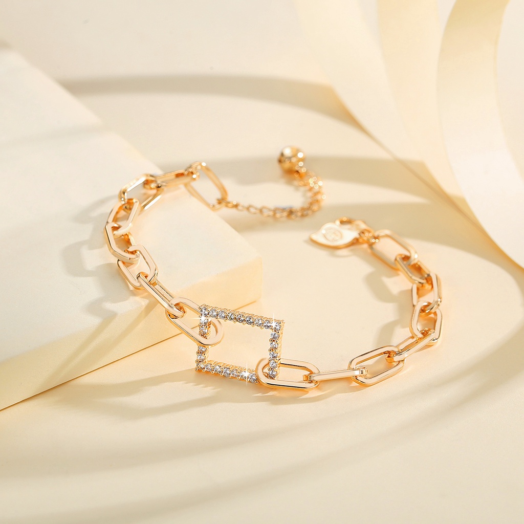 Y713 [COD✔] Gelang Square Gelang Rantai Titanium Lapis Emas Berlian Aksesoris Wanita