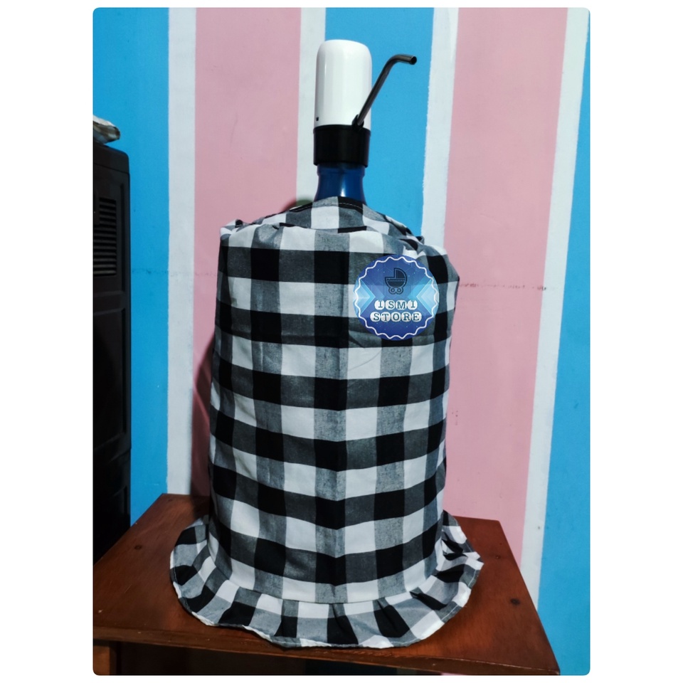 SARUNG Cover GALON DUDUK dan ATAS 2 in 1 Multifungsi Motif Kotak-Kotak Gingham Estetik Kekinian Gaya Korea