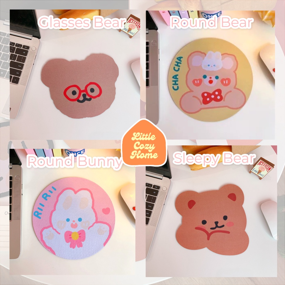 Korean Kawaii Mouse Pad / Karakter Lucu / Mousepad Alas Mouse / Aksesoris Komputer Karakter Kartun Korea Fluffy Bear Bunny Anti Slip Beruang Kelinci