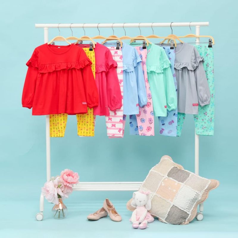 Baju Setelan Anak Perempuan Lengan Panjang Brand Flowkids Seri Rampel usia 2 - 10 tahun