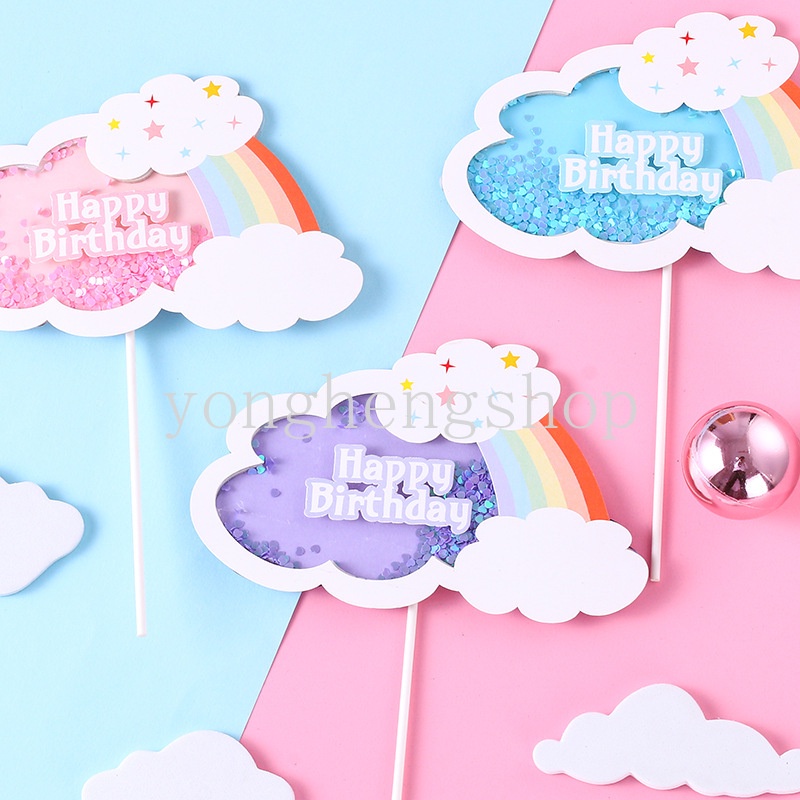 Topper Kue Ulang Tahun Desain Pelangi Aksen Payet Untuk Dekorasi Pesta Baby Shower