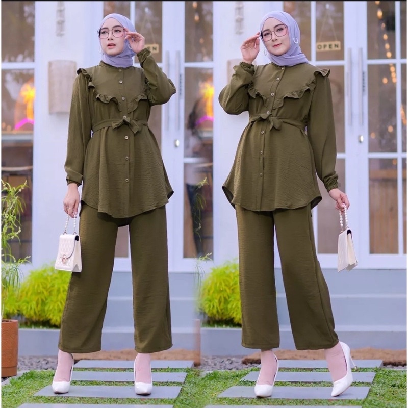 CRINKLE RUBIAH AIRFLOW PREMIUM / SETCEL CRINKLE PREMIUM / SETELAN LONG JUMBO POLOS / SET ARABIAN CRI