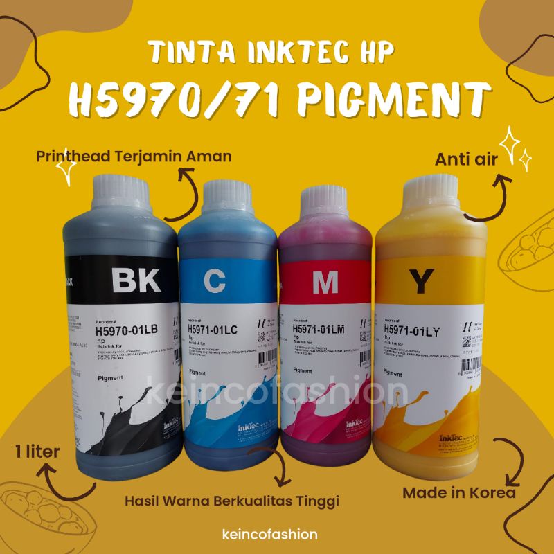 Jual TINTA REFILL PIGMENT INKTEC FOR PRINTER HP ISI 1 SET CMYK