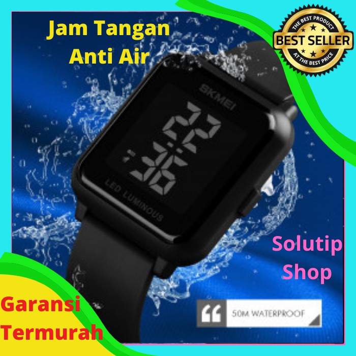jam tangan pria cowok digital anti air waterproof sporty murah casual kotak tipis skmei 1566