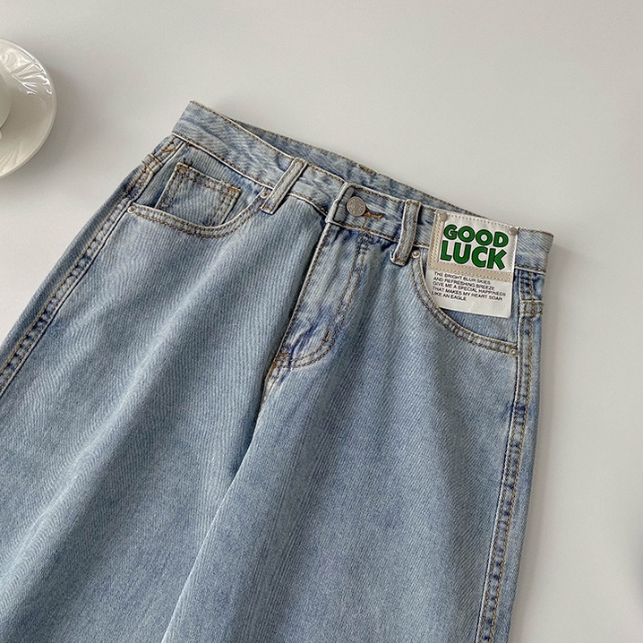 Biru muda high waist kekinian korean murah celana jeans panjang wanita kulot import(GOOD LUCK）