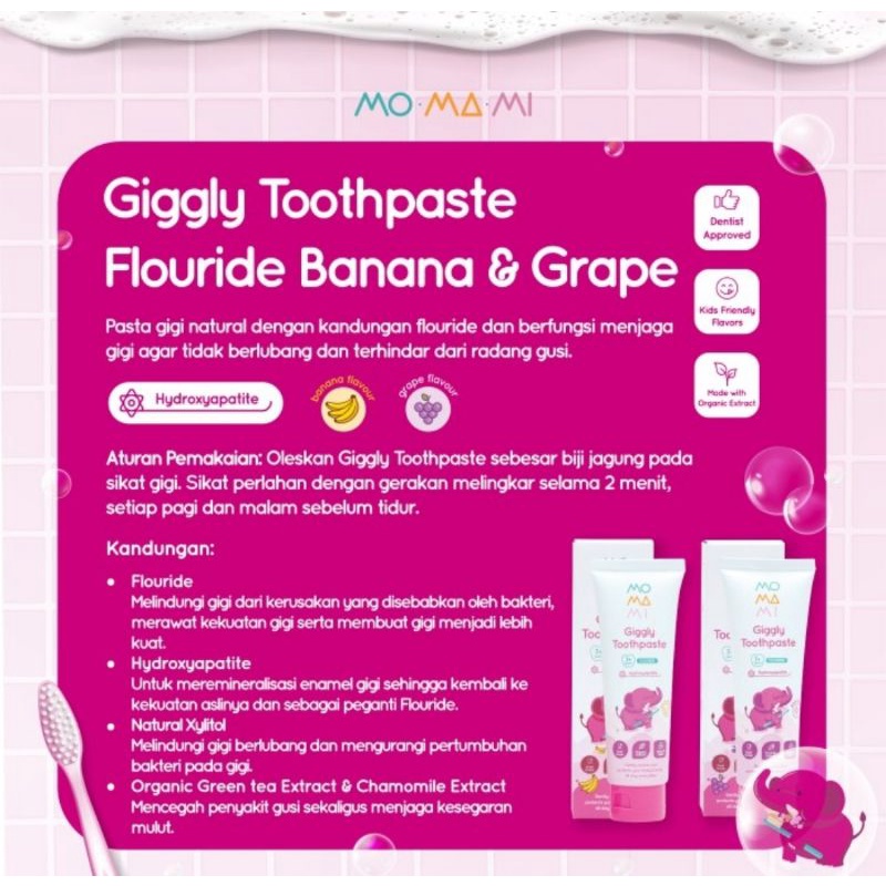Momami Gigly Toothpaste Fluoride 50 Gr - Pasta Gigi Anak Usia 3+ Tahun