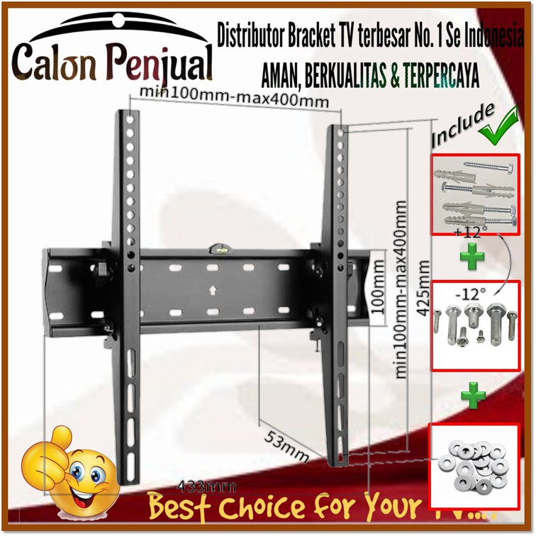 Breket/Bracket TV 32 sampai 55 Extra Besar dan Kokoh Cocok semua merk TV