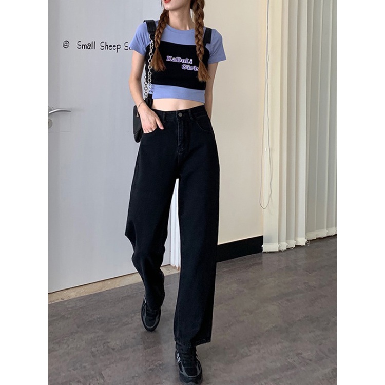 New hitam import high waist boyfriend celana jeans panjang wanita