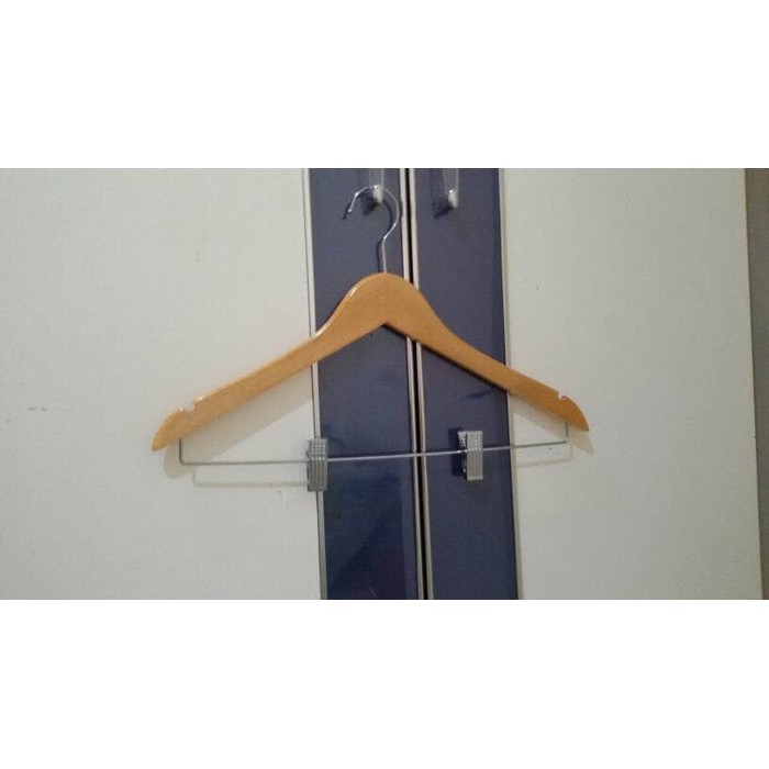 Hanger Kayu Jepit Besi Premium Gantungan Celana/Rok Hanger Natural/ Putih - BH