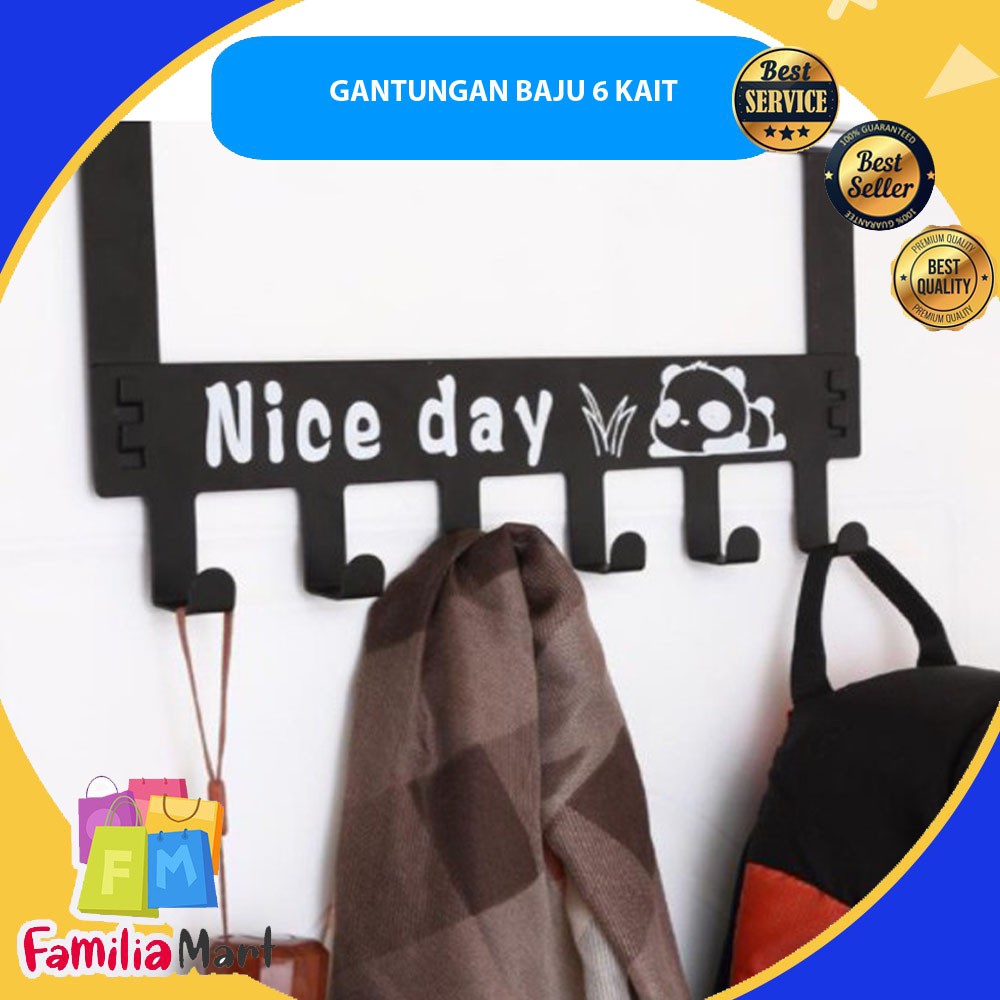 Gantungan Baju Tempel Pintu Minimalis HOOK NICE DAY Kaitan Tas Belakang Pintu Tanpa Paku Kuat 6 Kaitan Enudden