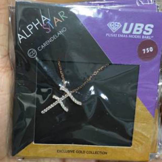 Kalung huruf inisial abjad alpha star carendelano ubs permata warna warni anak dan dewasa emas asli kadar 700 70%