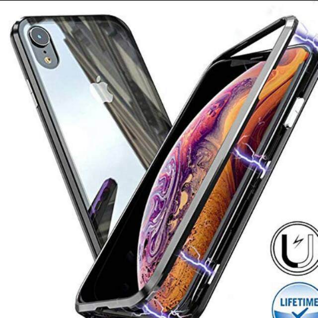 Case Casing Magnetic iphone XS MAX Tempered glass Bening High quality