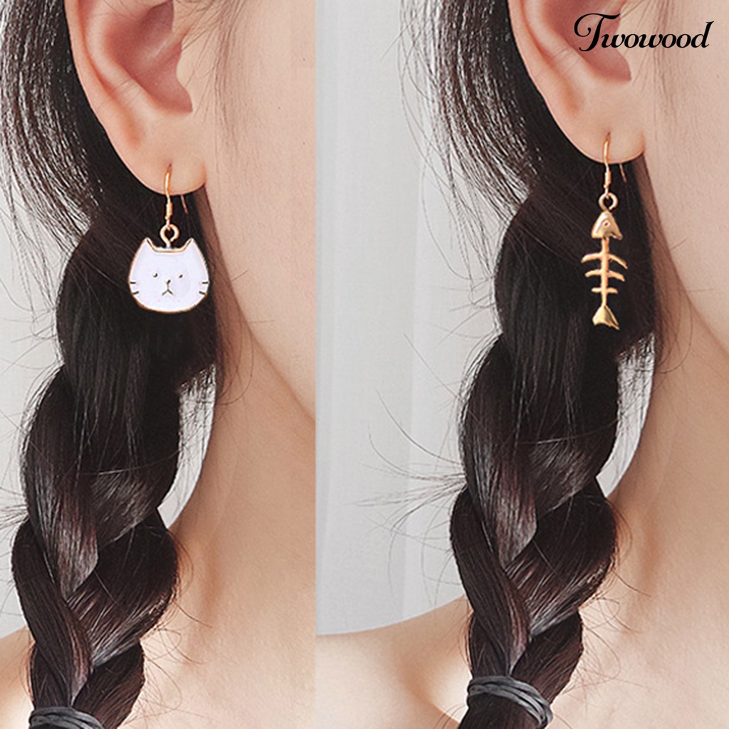 Twowood 1 Pair Cat Shape Earrings Funny Exquisite Stainless Lady Dangle Hook Earrings for Girls