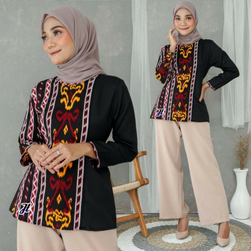 tey-17 Batik wanita ASJ SA HRB026 Kenongo Kemeja Tosca Pendek-Songket jt maroon