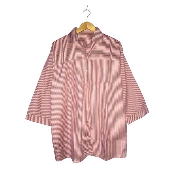 Kemeja Stripe, Stripe Pink, Atasan garis garis, Baju Wanita, Baju kasual dan kerja, Stripe putih-pin