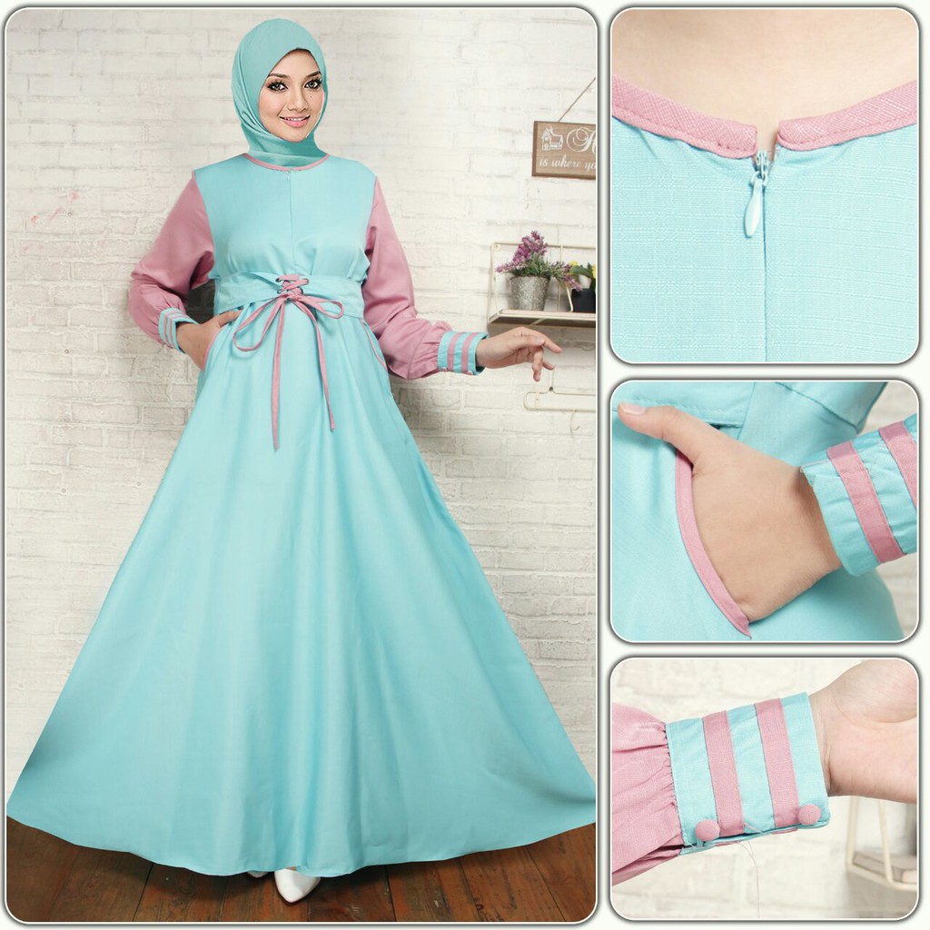 Gamis Syari Rashiq 06 Biru Langit Combi  Salem