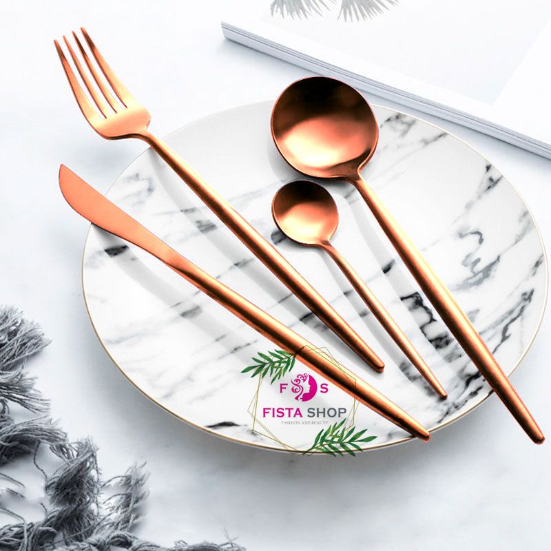 Set Alat Makan Sendok Garpu Korea SUS 304 Ungu 4in1 FREE POUCH FISTA SHOP