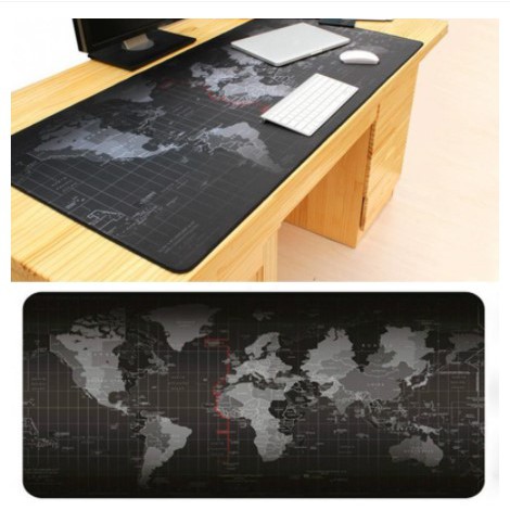 [LEMEKMOUSE] -  Mouse Pad XL Desk Mat Motif Peta Dunia 400 x 800 mm - MP002 - Black