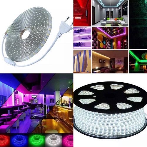 Lampu LED Strip 5050 SMD AC 220V Per Meter 60 Led Selang Langsung Colok Listrik Cocok Untuk Lampu Hias Taman Aquarium Plafon Kolam Renang