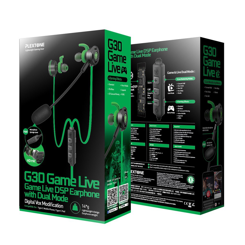 Plextone G30GL Game Live DSP Earphone Interface Type-C