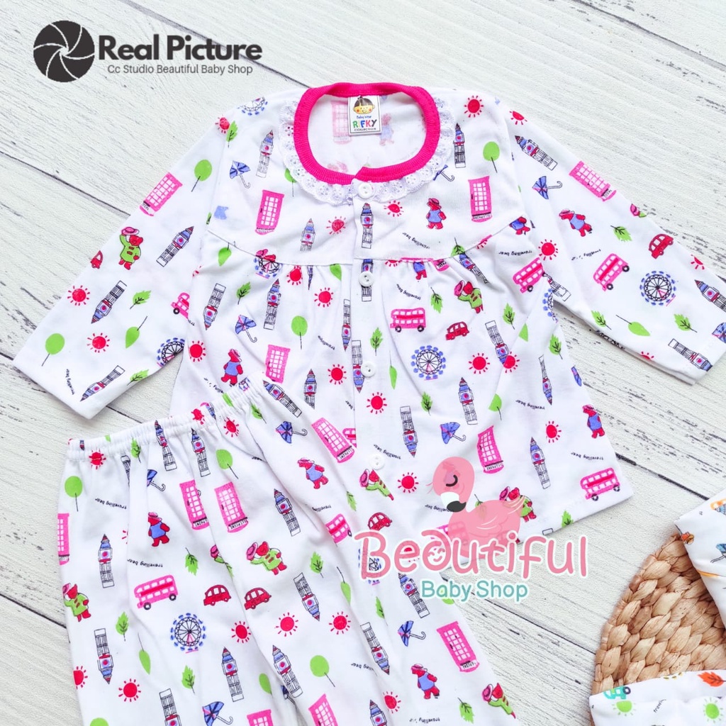 Setelan Baju Bayi Lengan Panjang Motif Traveling / Setelan Piyama Bayi Perempuan 3-12 Bulan / Baju Bayi Perempuan Rifky / Baby.ou