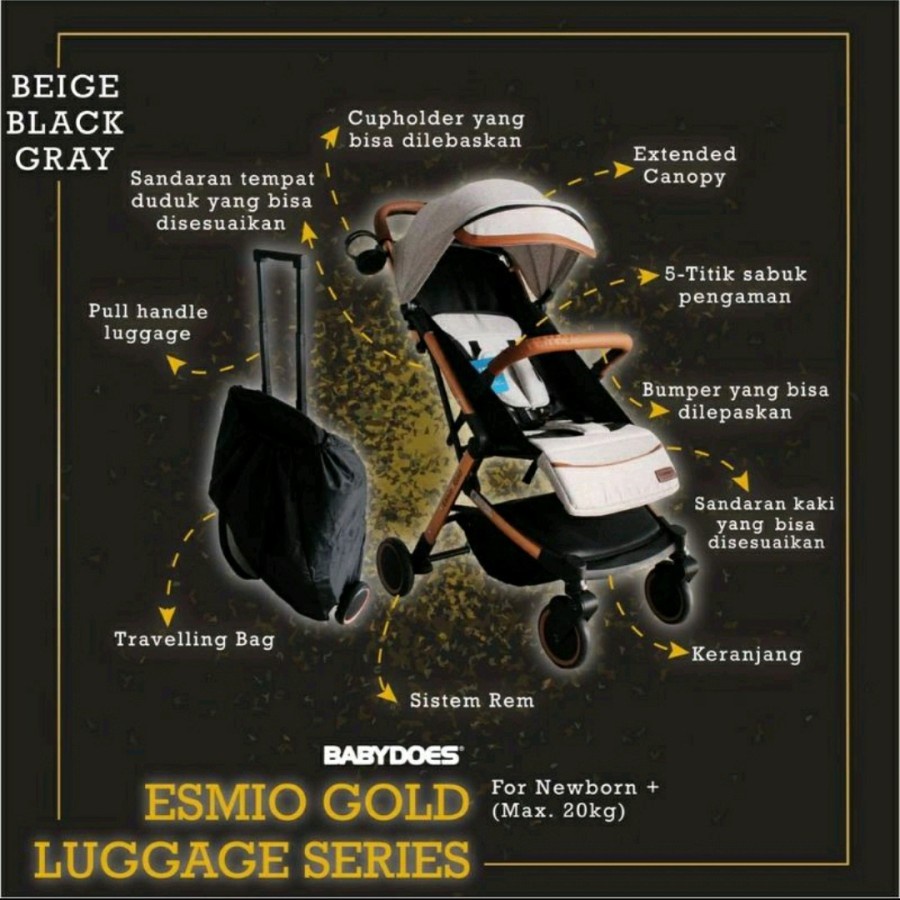 Stroller Babydoes Esmio Gold / Stroller  Esmio / Kereta Bayi