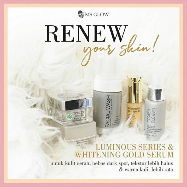 MS GLOW PAKET WHITENING SERIES CREAM + GOLD SERUM UNTUK DARK SPOT FLEK HITAM BEKAS JERAWAT MSGLOW