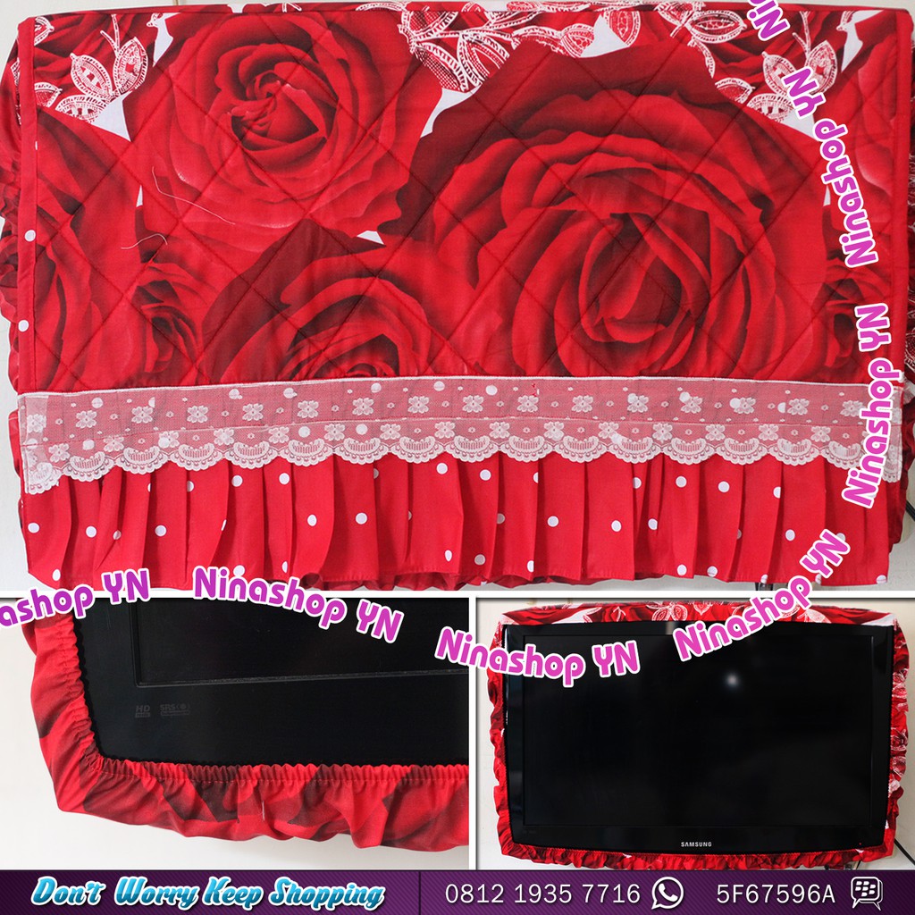 COVER TV,BANDO TV,TUTUP TV LED NEW RED ROSES MODEL REMPEL RENDA KOMBINASI