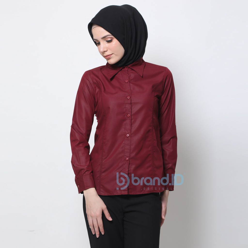 KEMEJA WANITA MAROON DAN WARNA POLOS TANGAN PANJANG KATUN / BAJU KANTOR FORMAL KERJA CEWEK JUMBO