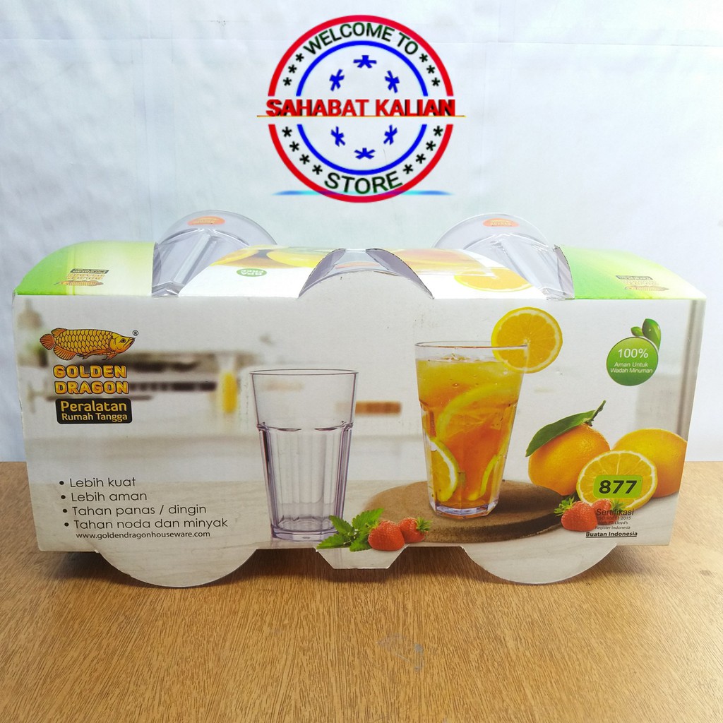 (6 PCS) GELAS PLASTIK GOLDEN DRAGON 877 420ML