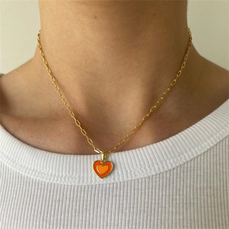 YEEZII Korea Fashion Color Heart Pendant Necklace Niche Gold Choker Women Accessories