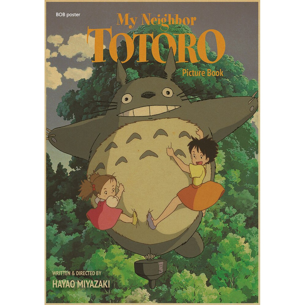 Poster Dinding Kertas Kraft Desain Anime My Neighbor Totoro Miyazaki Hayao Klasik Retro Nostalgia