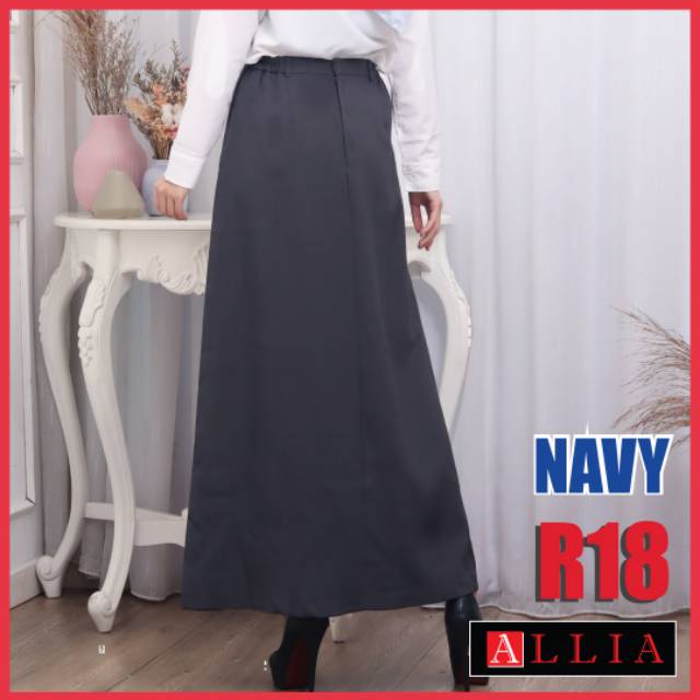 Rok Kerja Panjang / ALLIA R18 NAVY M - 7L / Rok Kerja Wanita Jumbo Pinggang