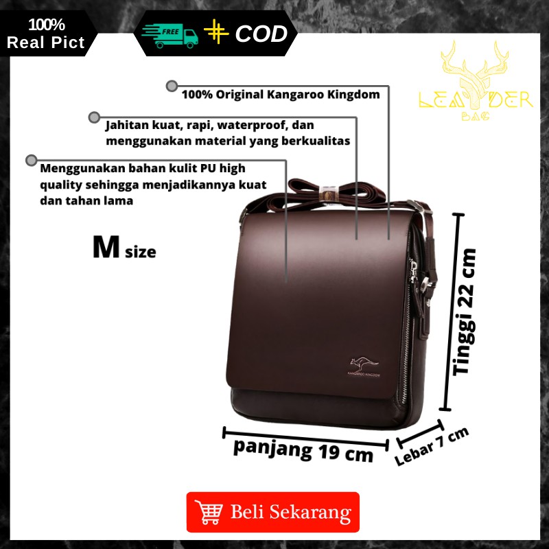 Tas Selempang Cowok Original Kulit Kangaroo Kingdom Warna Hitam Dan Coklat Motif Simpel Terbaru 2021